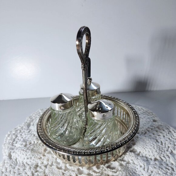 Glass Condiment Salt Pepper Sugar Set in Caddy Holder Glass Jars Sugar Scoop - Picture 5 of 14